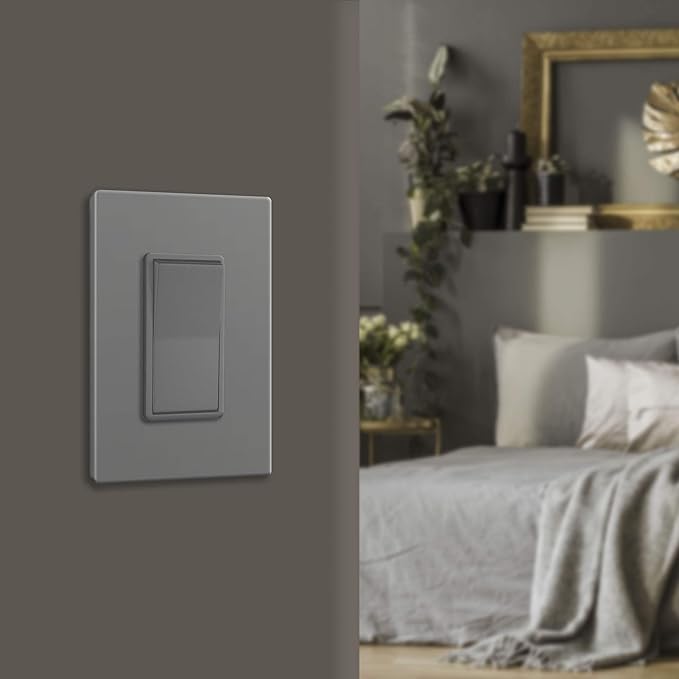 ENERLITES Grey Screwless Decorator Wall Plate Child Safe Outlet, Size 1-Gang 4.68" H x 2.93" L Switch Cover, Unbreakable Polycarbonate Thermoplastic, SI8831-GY, Glossy, Gray