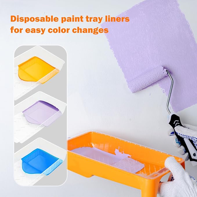 Mister Rui 4 Inch Paint Tray Liners - 20 Disposable Paint Pan Liners with Plastic Paint Tray, Small Paint Trays for Roller Brushes, Ideal for Home Painting, Trim Work, and Touch-Ups