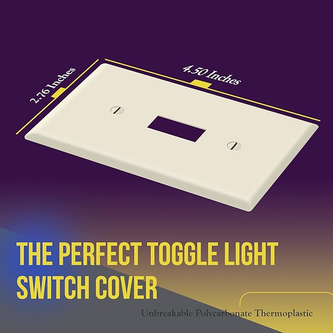 ENERLITES Toggle Light Switch Wall Plate, Standard Size 1-Gang 4.50" x 2.76", Unbreakable Polycarbonate Thermoplastic, UL Listed, 8811-LA-10PCS, Light Almond, 10 pack