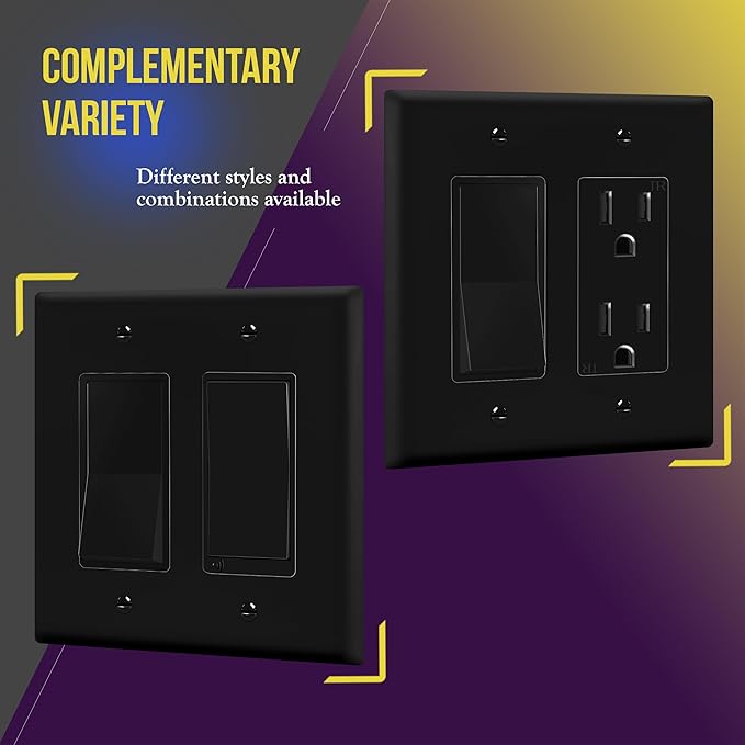 ENERLITES Decorator Light Switch or Receptacle Outlet Wall Plate, Gloss Finish, Midway Size 2-Gang 4.88" x 4.92", Unbreakable Polycarbonate Thermoplastic, UL Listed, 8832M-BK-10PCS, Black (10 Pack)