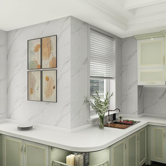 Marble Contact Paper 48x354 inch Marble Peel and Stick Wallpaper Waterproof Removable Self-Adhesive Vinyl Film for Bathroom Kitchen Countertop Cabinet Table Cover Furniture Decorative Roll