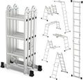 12.5 FT Folding Ladder, LUISLADDERS Multi-Purpose Ladder, Aluminium Extension Ladders 7 in 1 Heavy Duty Combination EN 131 Standard