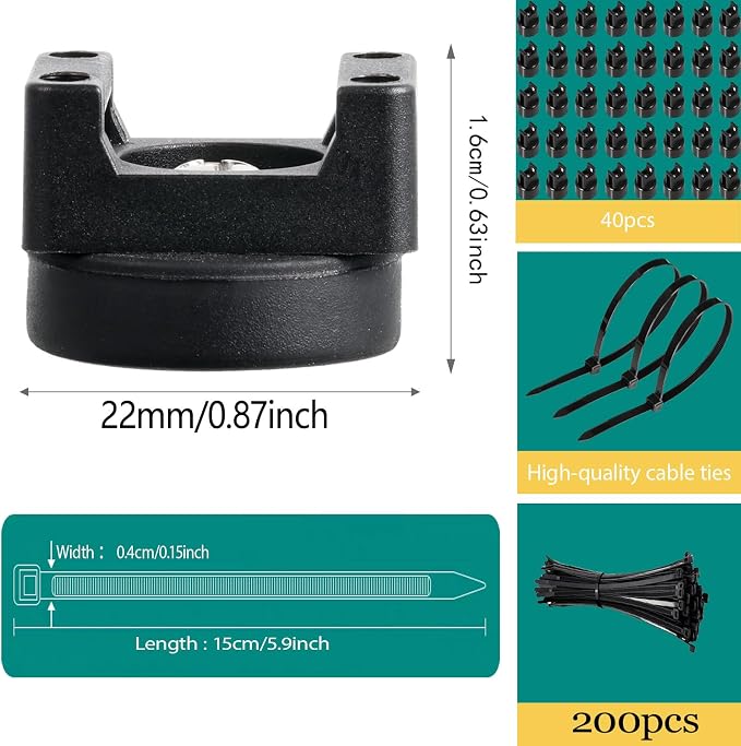 40 Pcs zbab1 Magnetic Zip Tie Mount Base, 25LBS Strong Magnetic Wire Holder & Cable Clips,Magnetic cable management for cars, offices, homes, and boats Diameter 22mm