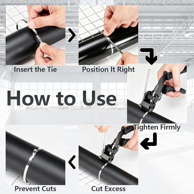 Stainless Steel Cable Tie Gun Kit,Metal Zip Tie Tool with (100 Each of 6,8,12 Inch) Adjustable Fastening Cutting Tie Tool Sets,Adjustable Tension Fastening/Cutting Tool (200LBS) for Industrial/Fence