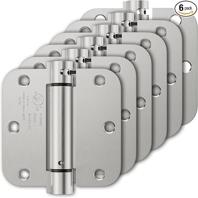 Luxbaro 6 Pack Spring Hinges Self Closing 3.5 Inch, Self Closing Door Hinges with 5/8'' Radius Corners, Adjustable Tension for Garage, Front and Back Doors, Left and Right Hand, UL Listed