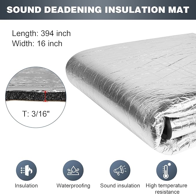 Storystore 394 mil (10mm) 16.5 sqft Heat Sound Deadening Insulation Mat, 39"(W) x 60"(L) x 3/8"(T) Car Sound Deadening Material, Sound Deading Material for Cars