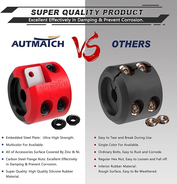 AUTMATCH Winch Cable Hook Stopper (2 Pack), Silicone Rubber Winch Stopper for Wire & Synthetic Rope, Winch Line ATV UTV, Shock Absorbent Prevent Pulling Bounce and Abrasion, Black & Red
