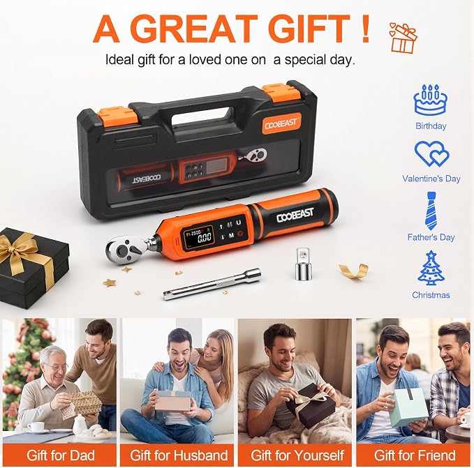 1/4 Drive Digital Torque Wrench,Preset Value(0.33-22.1 Ft.lbs./0.45-30Nm) | Buzzer and LED Alert,±2% High Accuracy,72-Tooth, Quick Release,Reversible,Large Screen,for Bike Motorcycle,Gift for Men,DIY