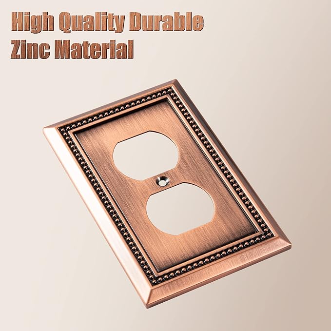 Henne Bery Sunken Pearls Heavy Duty Decorative Wall Plate Switch Plate Outlet Cover (Single Duplex, 3 Pack, Antique Copper)