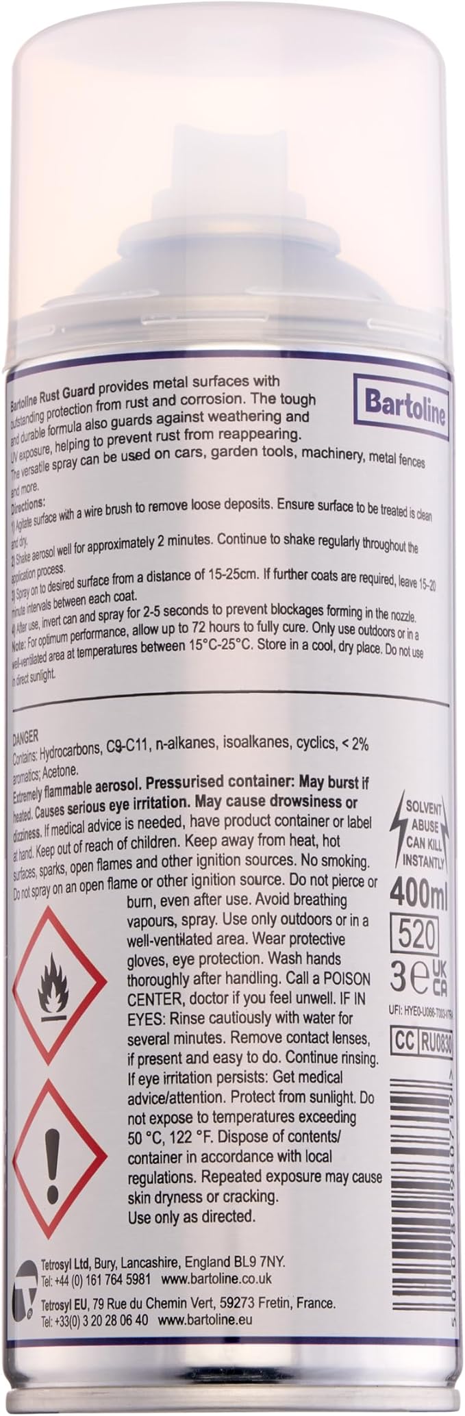 Bartoline Rust Guard Spray, 13.5 oz [3 Pack] - Satin Finish Rust Protection for Metal, Tools, Vehicles, Gates & Outdoor Equipment Weather & UV Resistant - 400 ml