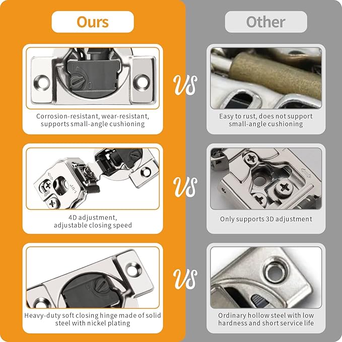 Chibery 60 Pack 1-1/4" 4D Overlay Soft Close Concealed Hinges for Face Frame Door, Control Closing Speed, Smooth Slow Self Close Hinges, Satin Nickel, 105° Open Angle Stainless Steel Cabinet Hinges