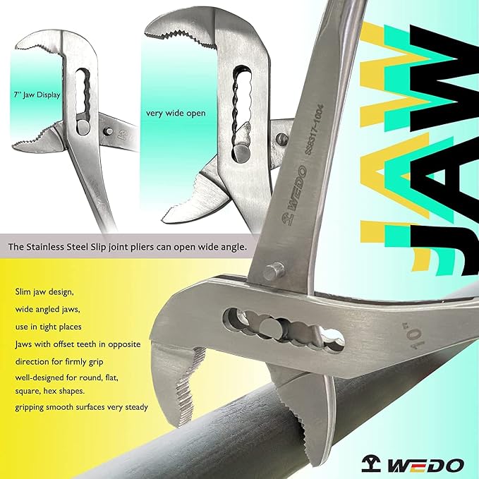 WEDO Groove Joint Pliers 12",Adjustable Water Pump Pliers,Stainless Steel | Tongue and Groove Pliers,Slip Joint Pliers,V-Jaw,Corrosion Resistant,Rust Proof,For Automotive,Home and Plumbing Repairs