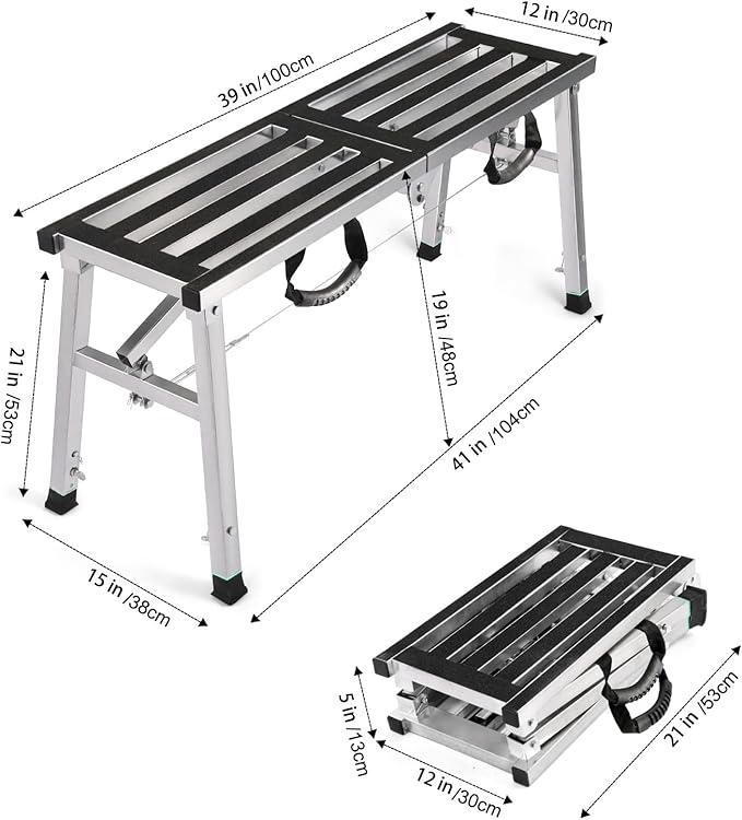 Folding Work Platform 400 Lbs, Height Adjustment 19-27"(H), Portable Steel Step Ladder Stool, Perfect for RV Cleaning, Home Painting and Reaching High Places