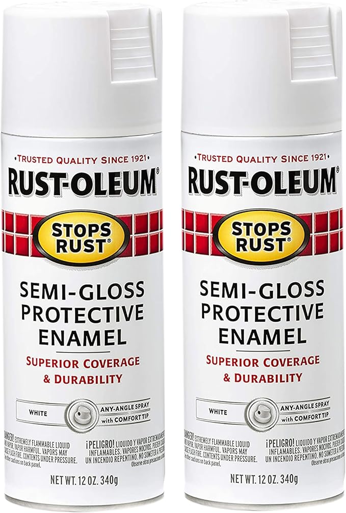 Rust-Oleum 7797830 Stops Rust Spray Paint, 12 oz, Semi-Gloss White, 2 Pack