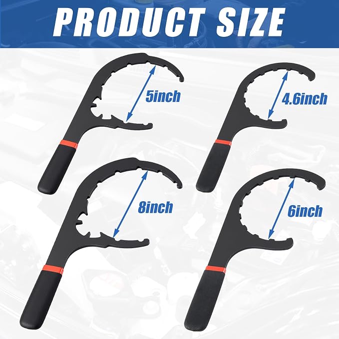 4 Pcs Fuel Filter Wrench 4.6'' & 5'' & 6'' & 8'' Red and Black | Compatible with Diesel Engines Water Separator, Cap Claw Grip Design, Metal Plastic Build, Easy Removal