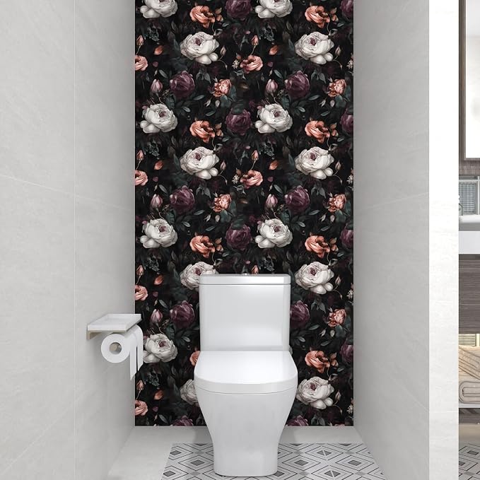 Gothic Dark Purple Rose Floral Wallpaper Peel and Stick 17.5"x197" | Self Adhesive/Removable/Waterproof/Thick Vinyl Vintage Contact Paper for Bathroom Bedroom Shelf Cabinet Drawer,Prepasted