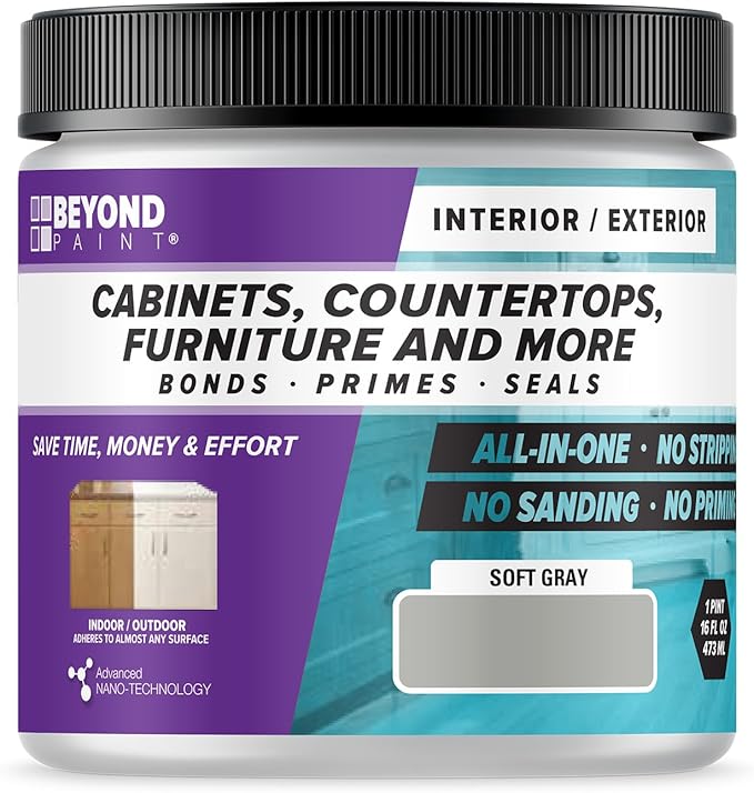 Beyond Paint All-in-One Refinishing Paint, No Sanding, Matte Finish for Cabinets, Countertops, Furniture and Doors, 1 Pint, Soft Gray