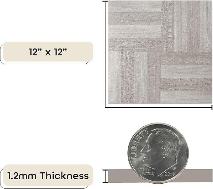 Tivoli Self Adhesive Vinyl Floor Tiles, 45 Tiles - 12" x 12", Ash Grey Wood- Peel & Stick, DIY Flooring for Kitchen, Dining Room, Bedrooms, Basements & Bathrooms by Achim Home Decor
