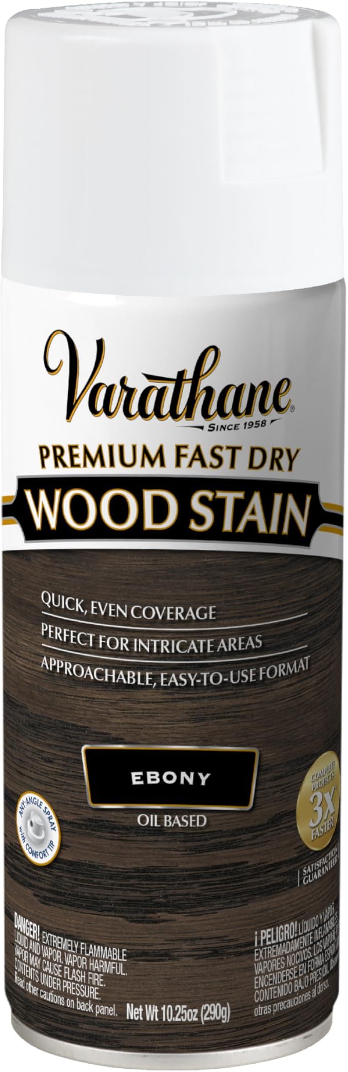 Varathane Premium Fast Dry Wood Stain Spray | 1 Hour Dry Time | 1 Coat Color | Interior Wood Stain | Furniture, Cabinets, Doors, Trim | 10.25 oz | Ebony