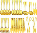 32 Piece Stainless Steel Serving Utensils Set - Complete Buffet Serving Spoons, Tongs, Ladles, Spatulas for BBQ, Parties, Weddings, Catering and Events (Gold)