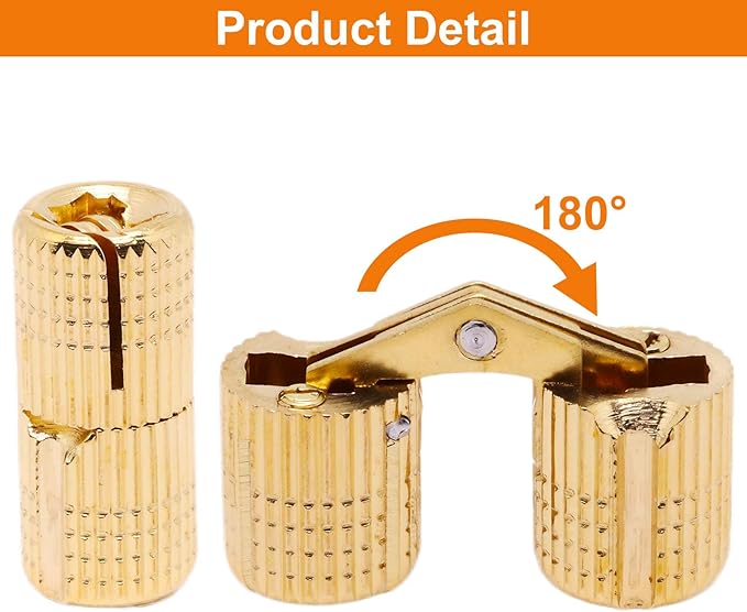 10mm Hidden Brass Barrel Hinges 180 Degree Opening Angle Cabinet Hinges for DIY Jewelry Box 1Hand 4 Pack