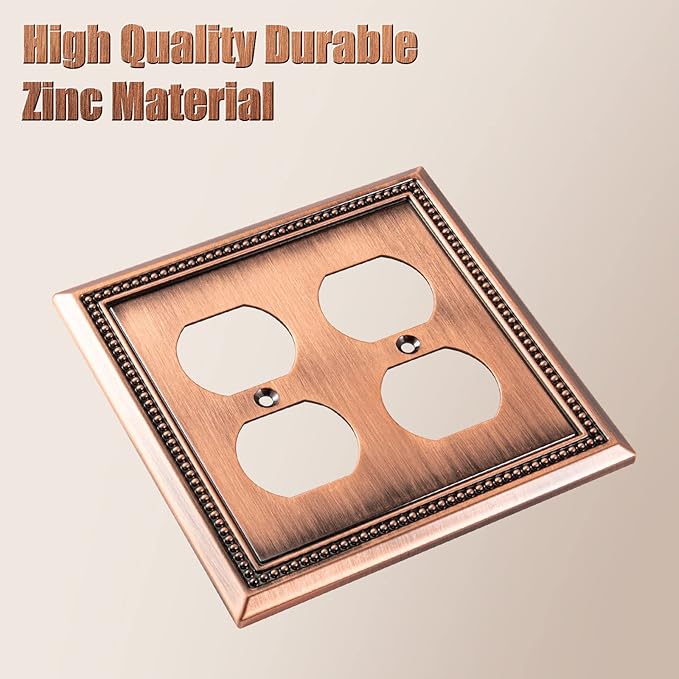 Henne Bery Sunken Pearls Heavy Duty Decorative Wall Plate Switch Plate Outlet Cover (Double Duplex, Antique Copper)