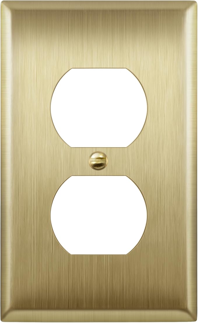 ENERLITES Duplex Receptacle Metal Wall Plate, Outlet Cover, Corrosion Resistant, Size 1-Gang 4.50" x 2.76", Stainless Steel 201, 7721-BB, Brushed Brass, Gold, Standard