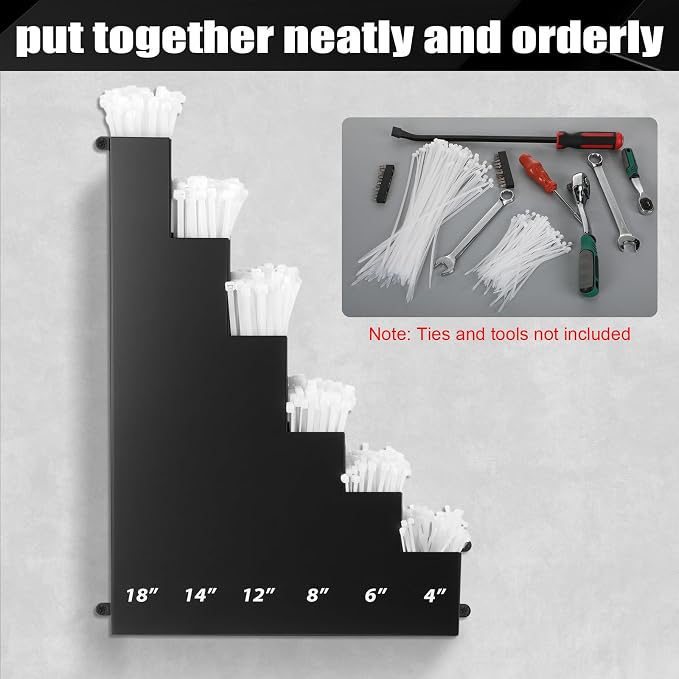 Cable Zip Tie Storage Holder Rack Metal Zip Tie Organizer Wall Mount Pockets with Screws for Workshop Shed Garage Home Ties, Ties and Tools Not Include (Black,18 x 13 Inch,6 Pockets)