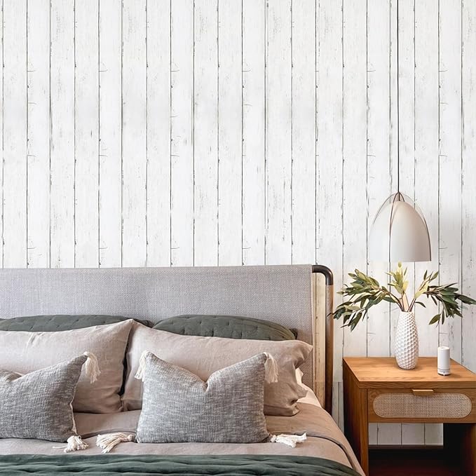 Shiplap Peel and Stick Wallpaper, Contact Paper for Classroom Home Decor | 11.8"x393" Removable Self-Adhesive White Wood Plank Film, Farmhouse Decor for Bulletin Board Desk Cabinet & Home Renovation