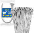 500Pack Stainless Steel Cable Zip Ties 18 inch 304 Metal Cable Ties with 270lbs Tensile Strength Heavy Duty Zip Ties for Farms Pipes Roofs Workshop Outdoor Fence Use