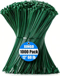 XINGO 1000 PCS Garden Green Zip Ties 12 Inch, 60 LBS Tensile Strength, Self-Locking Nylon Plastic Nylon PA66 Wire Ties for Indoor and Outdoor Use