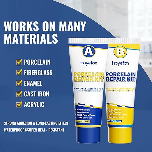 Porcelain Repair Kit White,Tub Chip and Bathtub Repair Kit for Chips, Cracks, Scratches, Rust, Holes on Tubs, Sinks, Tiles, Toilet, Ceramics, Fiberglass, Enamel, Acrylic
