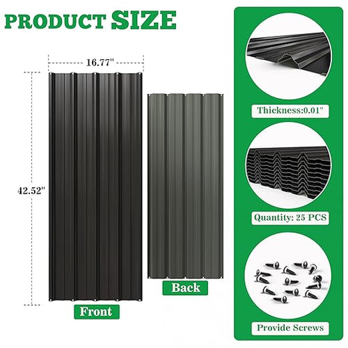 10pcs Metal Roofing Panels, 42.52'' L ×17.72'' W 52.4 ft² Corrugated Metal Sheets, Galvanized Steel Roof Fence Panels for Mobile Homes, Garages, Chicken Coop, Sheds, Stables, Patio, Black