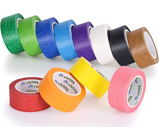 Oleitodh 12 Rolls Colored Masking Tape-1 inch x 1080 Ft Painters Tape, Rainbow Colors Rolls Bulk Colorful Paper Marking Tape Decorative Arts Crafts Labeling DIY School Classroom Supplies