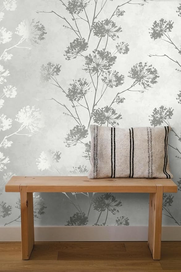 NextWall Harry & Grace Dandelion Floral Peel and Stick Wallpaper (Metallic Silver)
