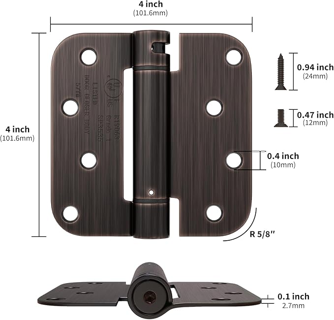 goldenwarm 2pack Oil Rubbed Bronze Door Hinges 4 Inch Self Closing Spring Door Hinge with 5/8" Radius Corners - Adjustable Door Closing, Residential & Heavy-Duty Hardware