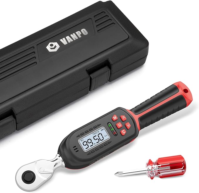 VANPO Digital Torque Wrench 3/8-Inch Drive, 5-99.5 ft-lb, for Motorcycle | 6.8-135Nm, ±2% Accuracy, Electronic Torque Wrench with Preset Value, Buzzer and LED Notification for Automotive & Bicycle