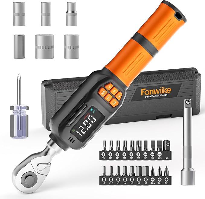 Digital Torque Wrench 0.44-8.8 Ft.lb/0.6-12 Nm, 1/4" Drive In lb Torque Wrench Set with Buzzer & LCD Indicator Electronic Rachet Torque Wrench for Bike Motor Car Auto Repair