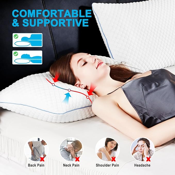 VVZ Cooling Bed Pillows King Size Set of 4, Shredded Memory Foam Pillows for Side Back Stomach Sleepers, Luxury Cool Gel Adjustable Firm Bed Pillows for Sleeping 4 Pack King Size 20 x 36 Inches