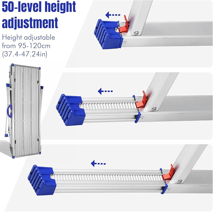 Heavy-Duty Adjustable Work Platform 330lbs Capacity - Ultra-Wide Portable Folding Aluminum Scaffolding Platform with Non-Slip Surface, Multi-Position Ladder for Construction & Maintenance