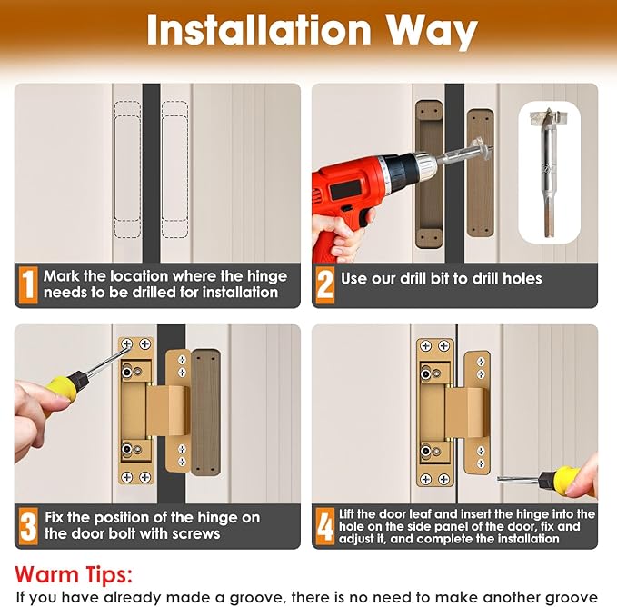 4.5" Hidden Door Hinge/Invisible Door Silent Door Hinge 110 Degree Swing Hinge 2-Way Adjustable Butt Hinge 4.5 x 2 x 1 (2, Gold)