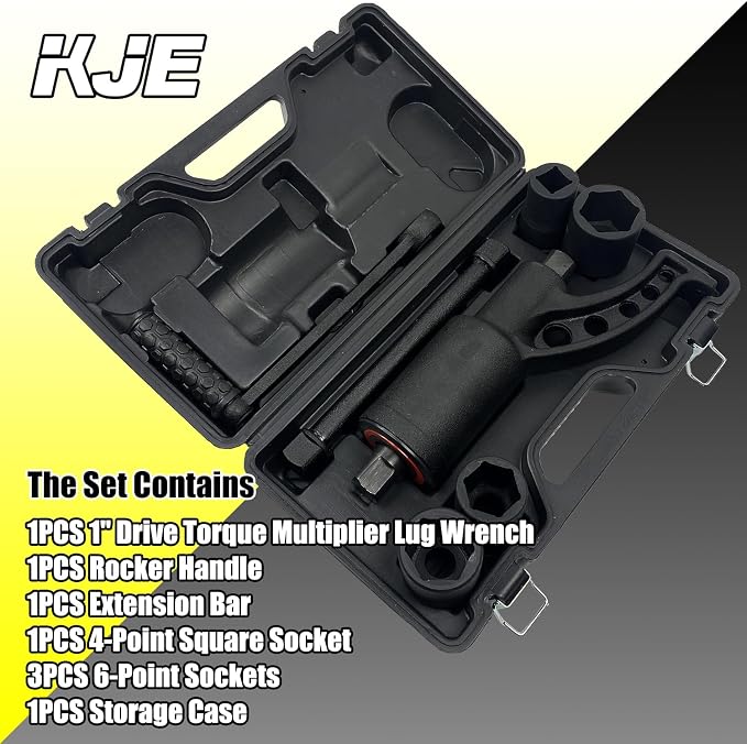 KJE Heavy Duty Torque Multiplier Wrench Set, w/ 1-5/16~1-5/8Inch Cr-v Socket (4800 N/M, 3,540 ft/lb), 1:64 Saving Lug Nut Remover Torque Wrench for Semi Truck & RVs