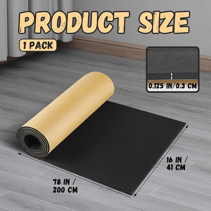 Pangda 1 Piece 78 x 16 x 1/8 Inch Extra Large Marine Foam Roll Closed Cell Rubber with Adhesive Insulation Sheets Lightweight Single Sided Tape Water Weather Resistant for Craft