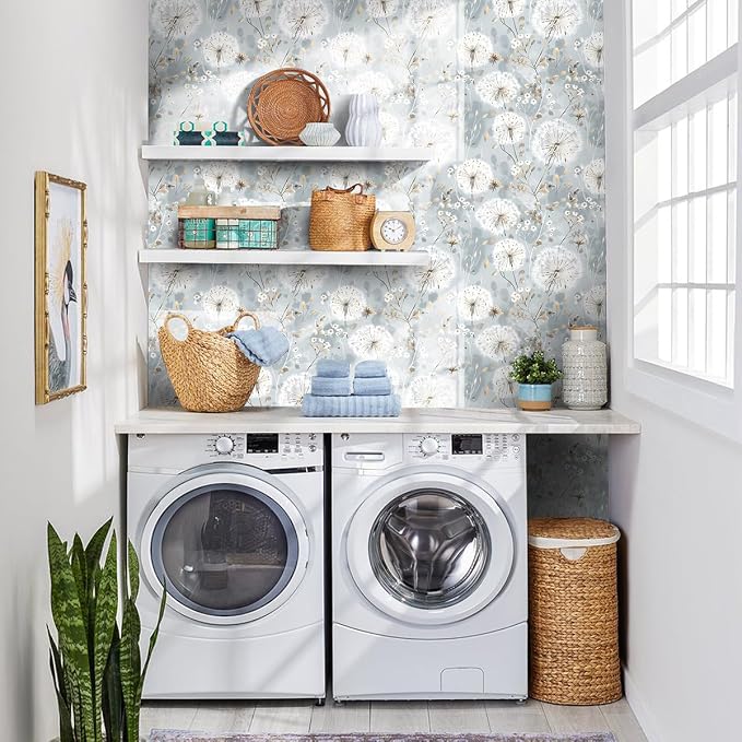 Nukofal Floral Wallpaper Peel and Stick Dandelion Wallpaper Floral Contact Paper 16.9"x196.8" Vintage Flower Contact Paper Boho Self Adhesive Removable for Bedroom Cabinets Decorative Wall Vinyl