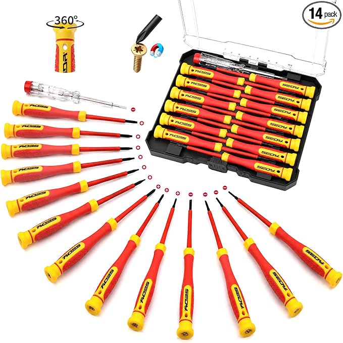 14-Piece Precision Screwdriver Set, Repair Tool Kit with Phillips, Torx and Slotted Screwdrivers, Voltage Test Screwdriver for Electronics, Eyeglasses, Watches, Small Repairs, DIY Use and Tool Set