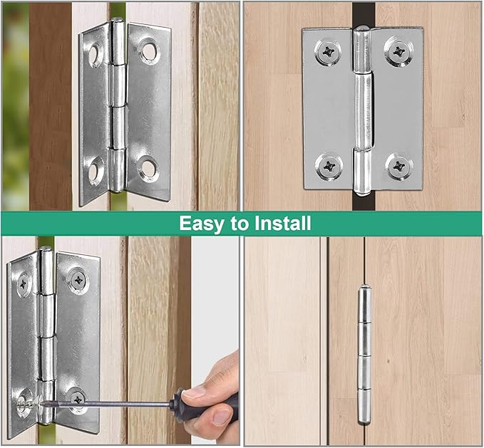 Biaungdo 10 Pack 1.5 Inch Butt Hinge, Stainless Steel Folding Butt Hinges, Cabinet Mini Hinges Small Box Hinges Door Hinge Rectangle