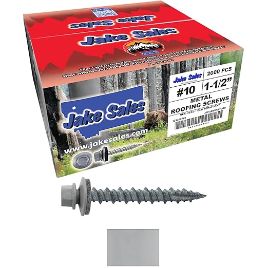 10 x 1-1/2" Old Town Gray Metal Roofing Screws - Hex Washer Head- Self-Starting/Tapping - EPDM Washer. 8 X 250 Bags - 2,000 Screws