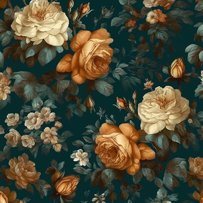 Fvlow Dark Green Glowing Floral Peel and Stick Wallpaper 17.4" x 197" | Renter Friendly, Removable & Waterproof, Vinyl Easy Install for Bedrooms, Bathrooms, Kitchens, Cabinets and Home Decor