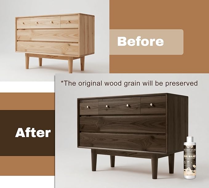 Wood Stain, 8.5oz/250ml Water Based Wood Stain for Indoor and Outdoor Furniture, Cabinet, Door, Trim and More - Fast Drying, Low Odor＆Non-Toxic, Easy to Apply, Multiple Finishes (Dark Walnut)