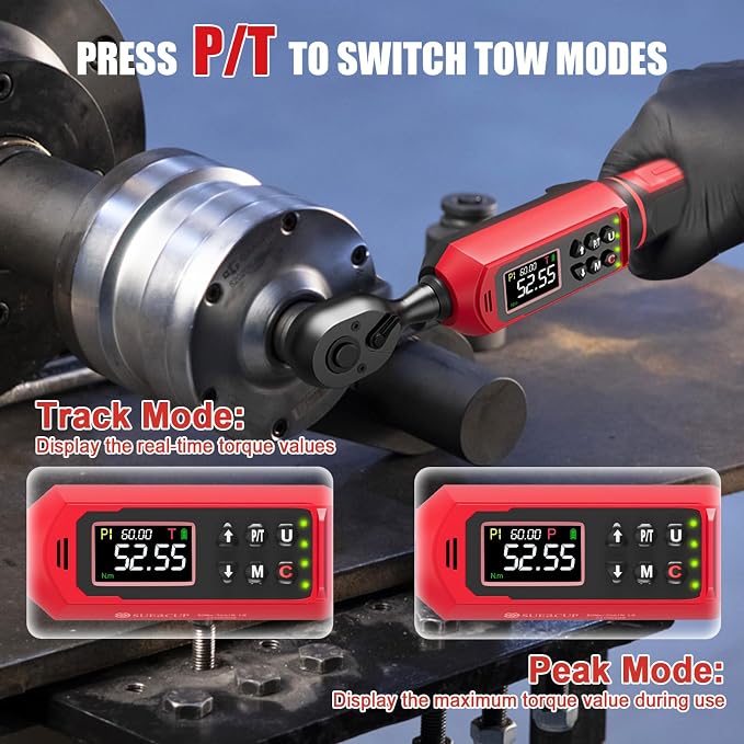 3/8" 1/2" Digital Torque Wrench, 0.66-44.29Ft.Lb & 3.8-250.8Ft.Lb | ±1% Accuracy, 0.9-60N.m & 5.1-340Nm Electric Torque Wrench Set, for Auto Repair, Lug Nuts, Engine, Suspension, Moto & Bicycle